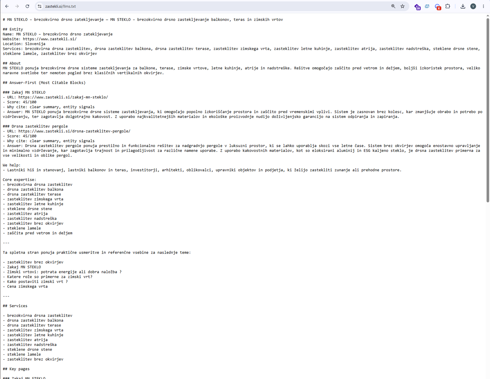 Primer llms.txt datoteke za GEO optimizacijo